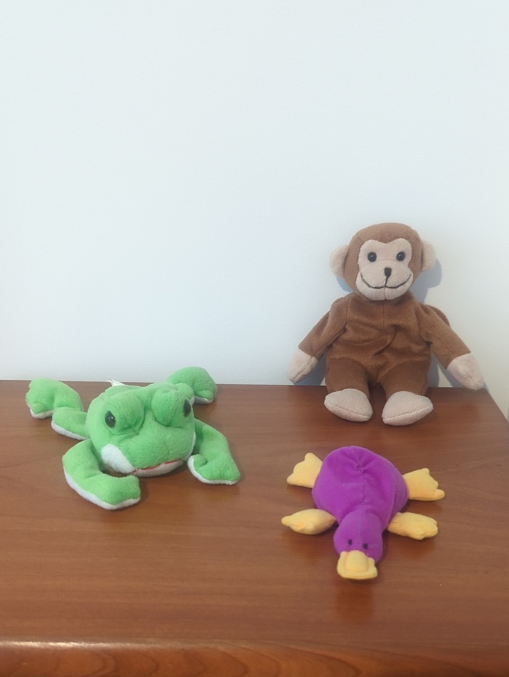 Plush Toy Trio - Green Frog, Purple Platypus & Brown Monkey - Soft Kids Toys
